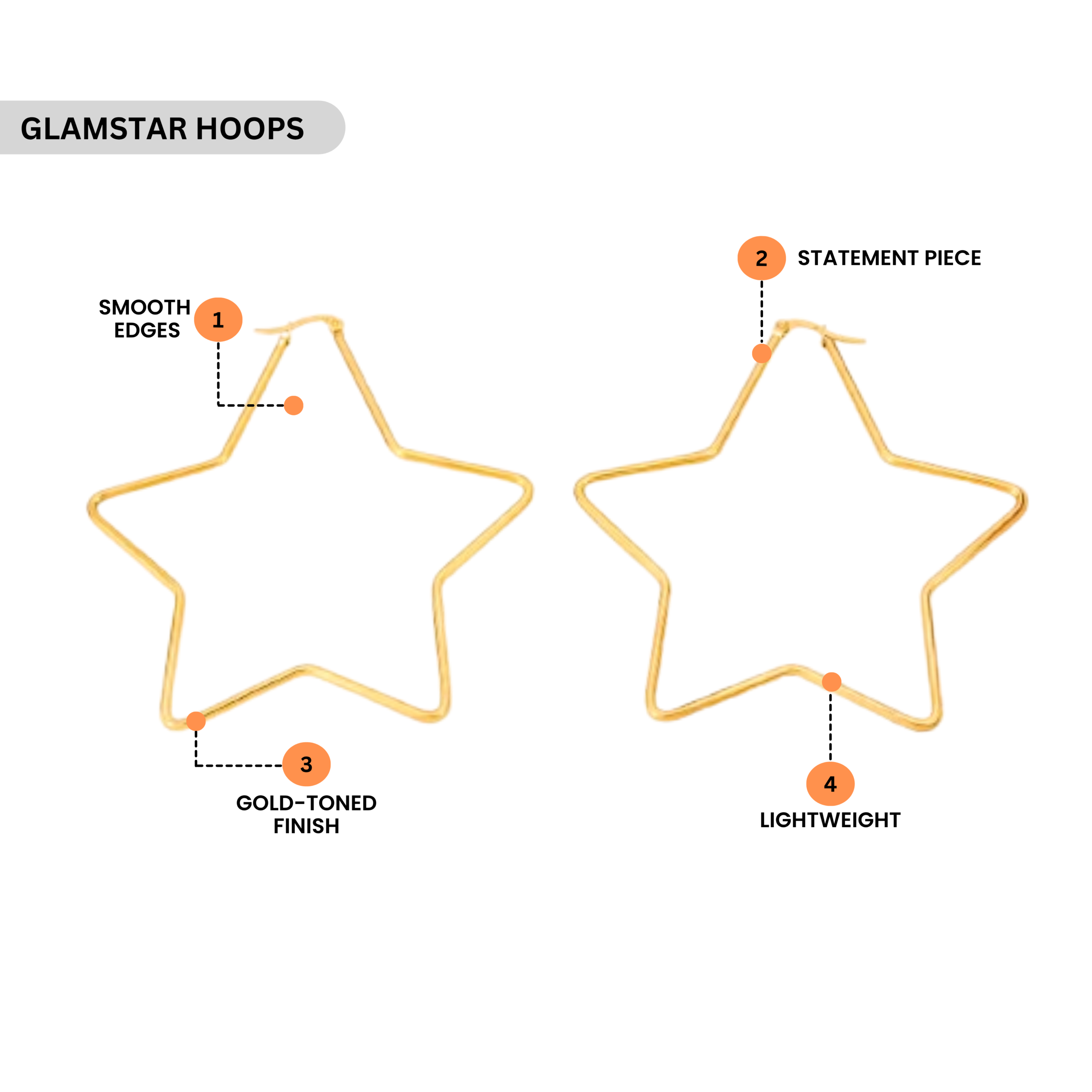 Gold Plated Star Oversized Hoops Earrings - Image 3