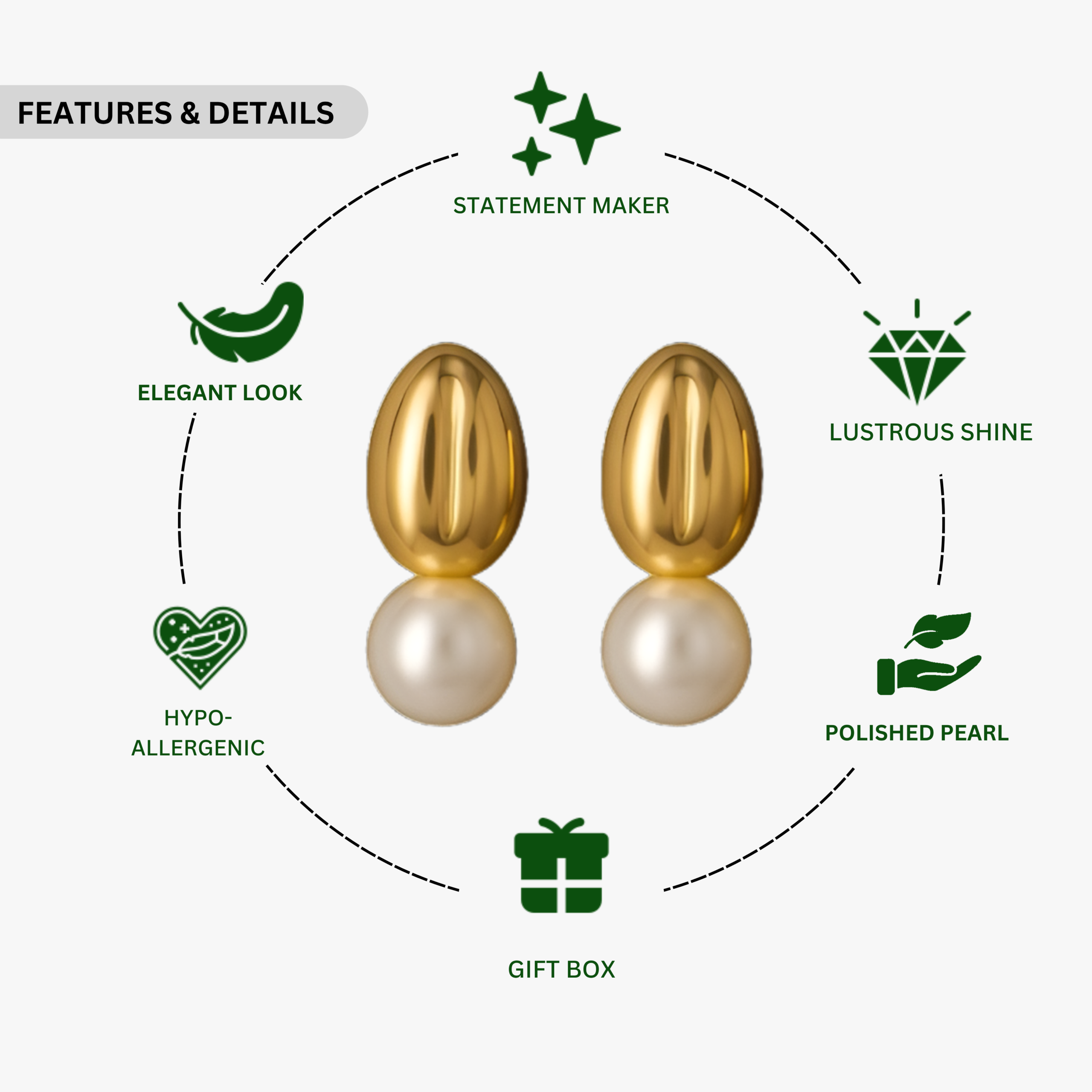 Gold Plated Pearl Stud Earrings - Image 2