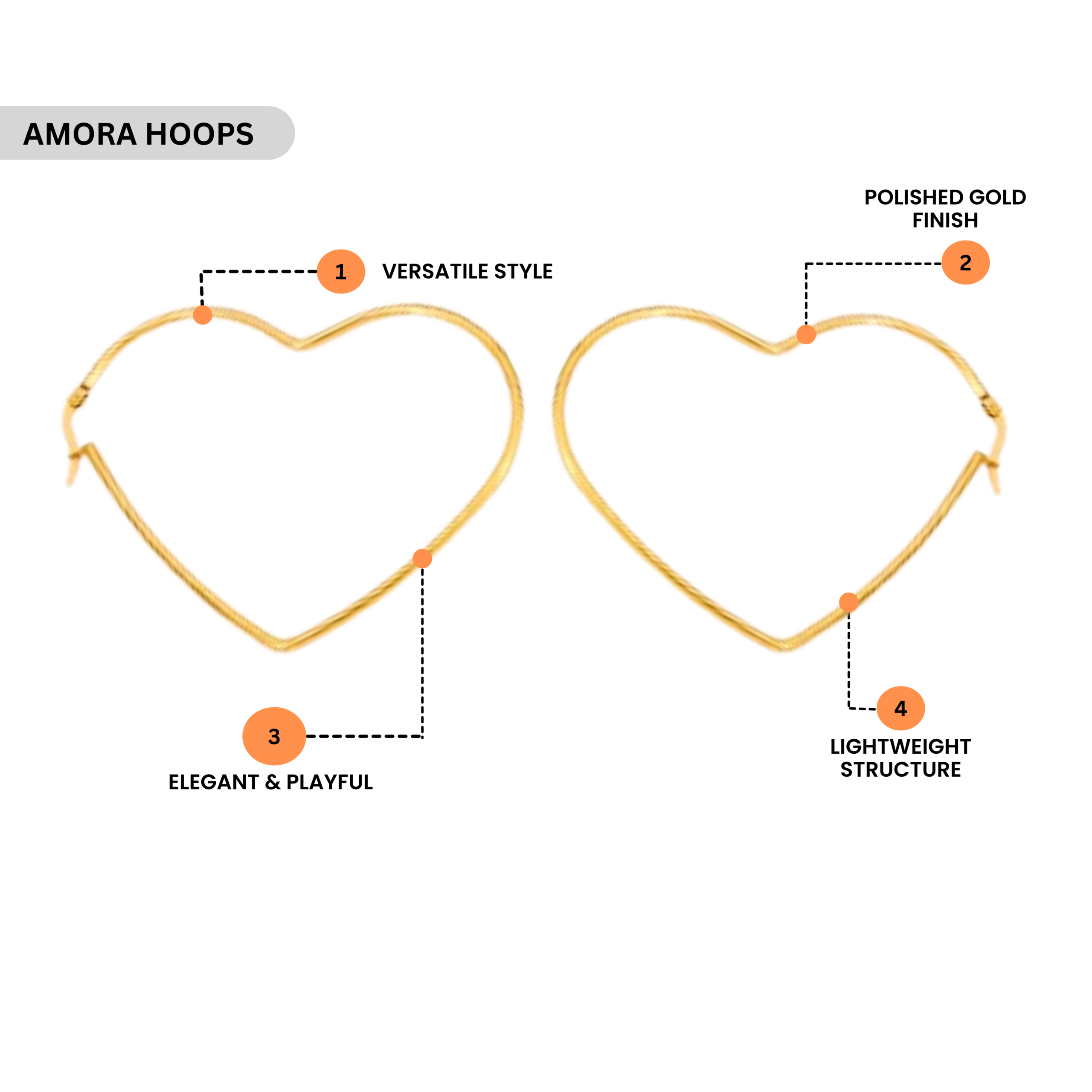 Gold Plated Heart Oversized Hoops Earrings - Image 3