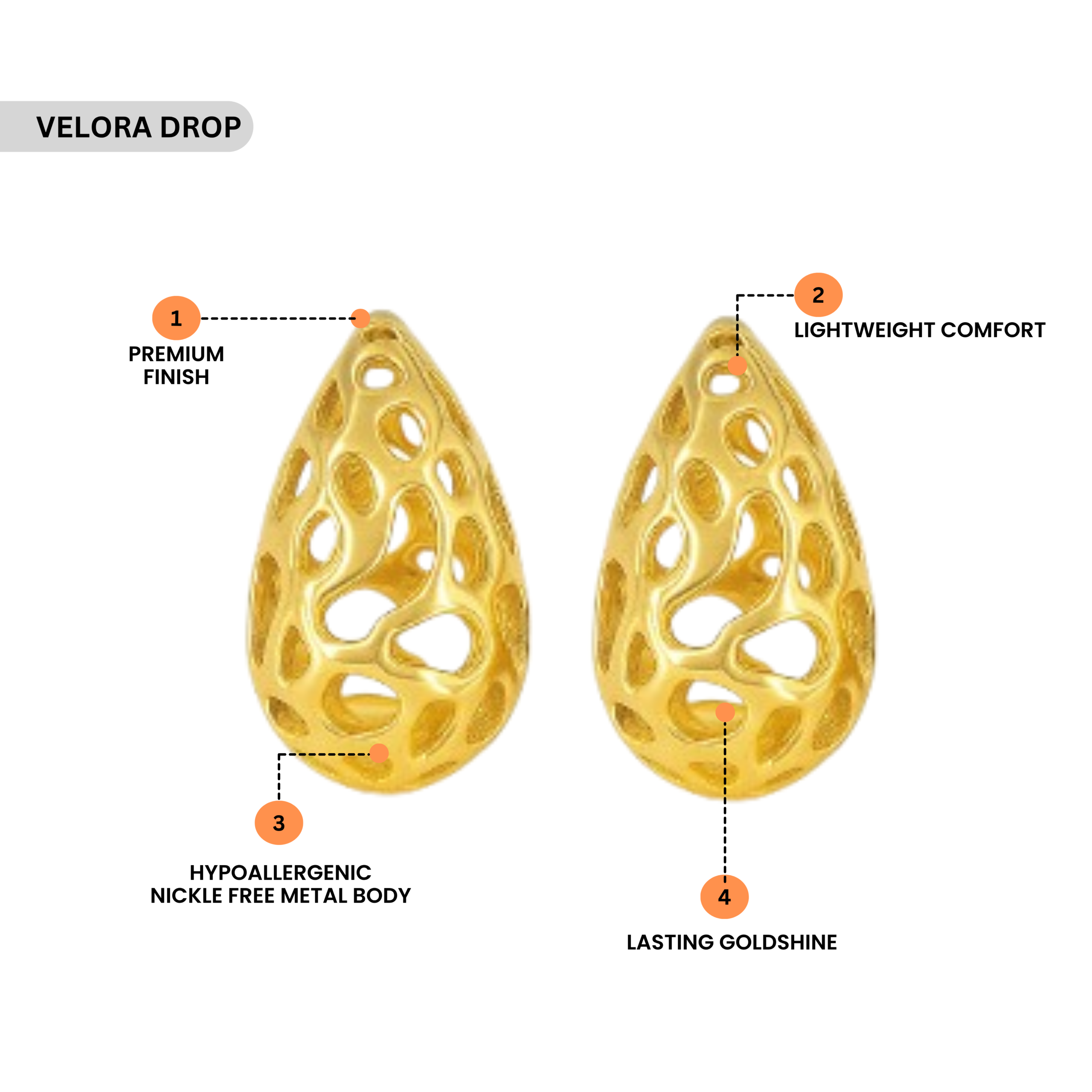 Gold Plated Hollow Teardrop Stud Earrings for Women - Image 3