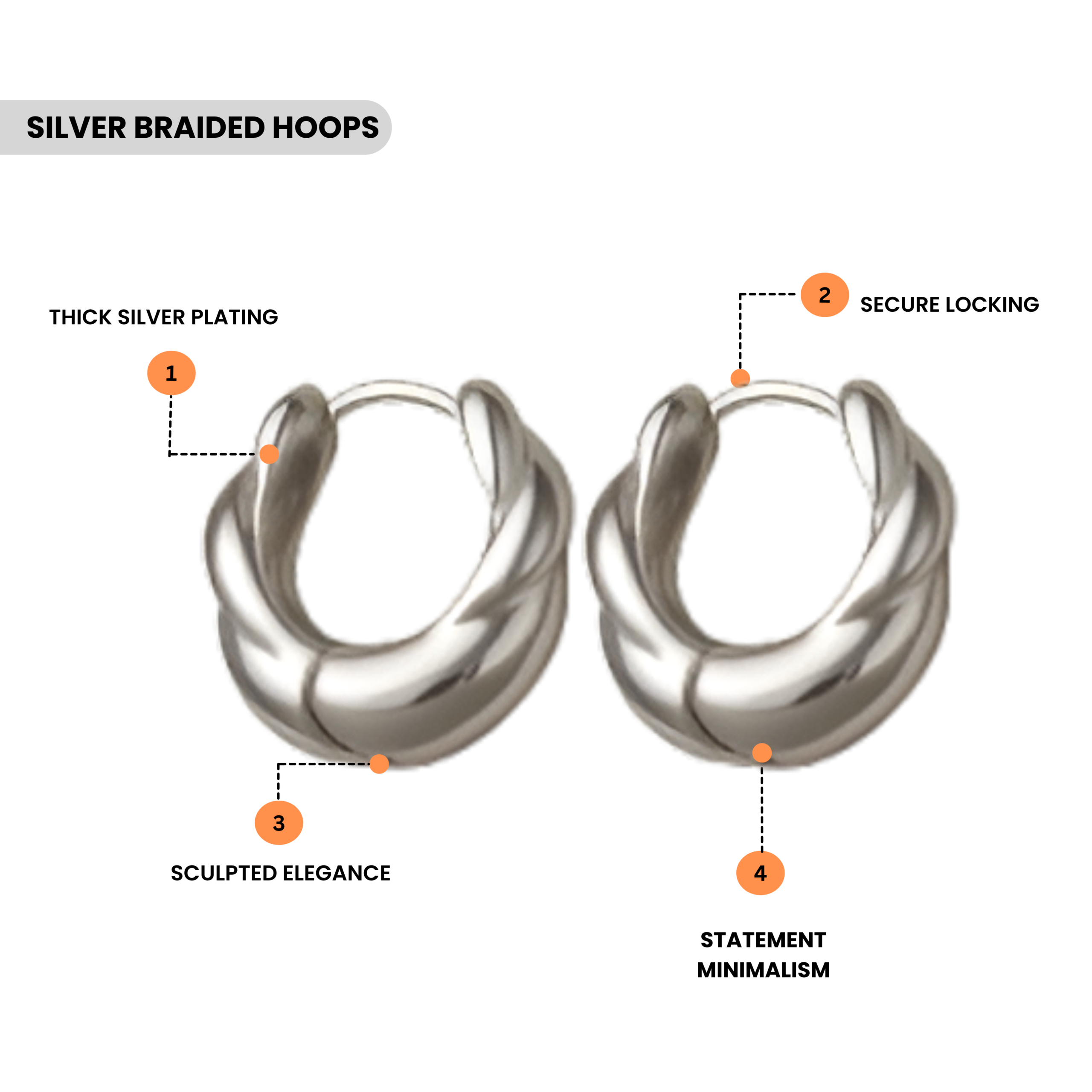 Silver Plated Twisted Huggie Hoop Earrings for Women - Image 3
