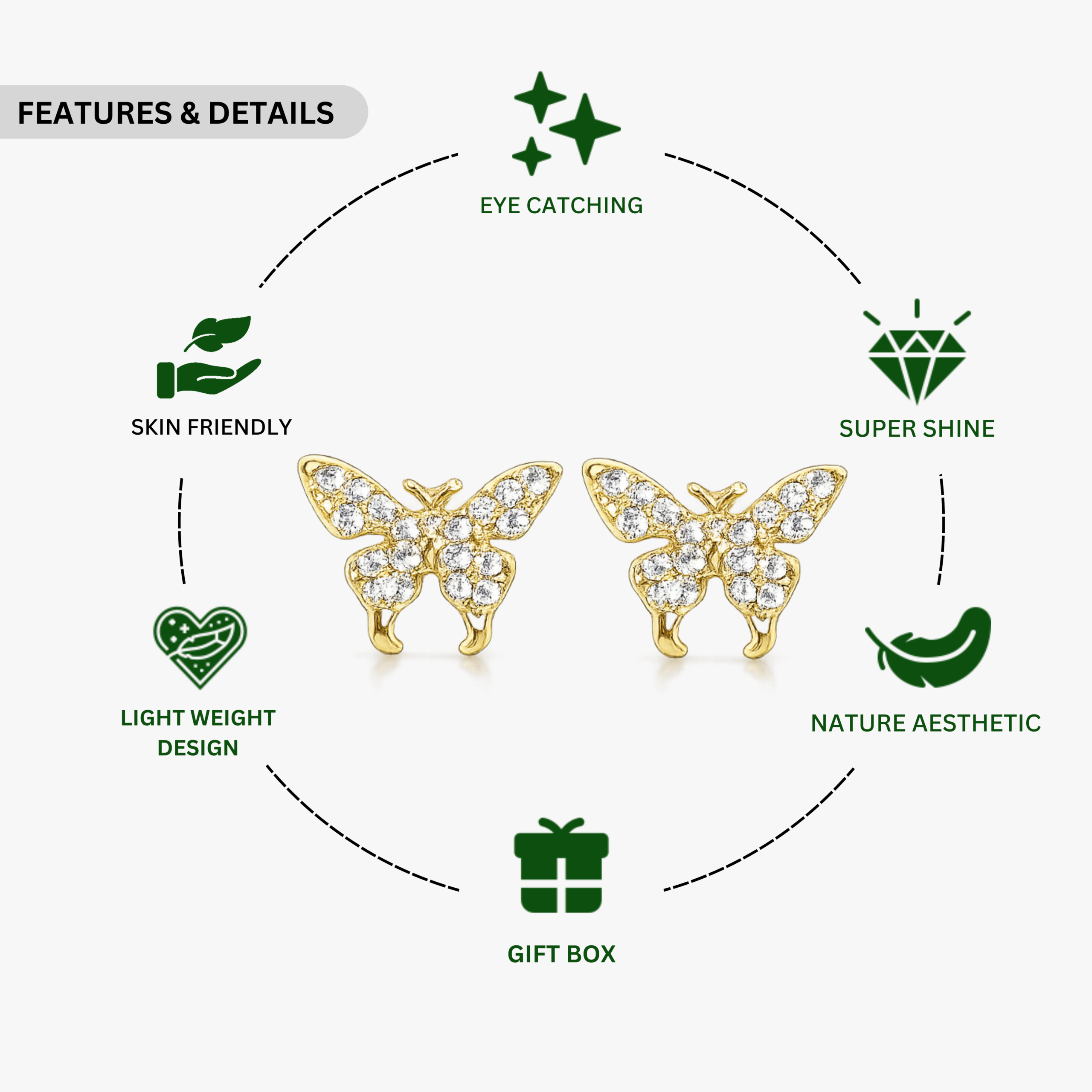 Gold Butterfly CZ Stone Earring - Image 3