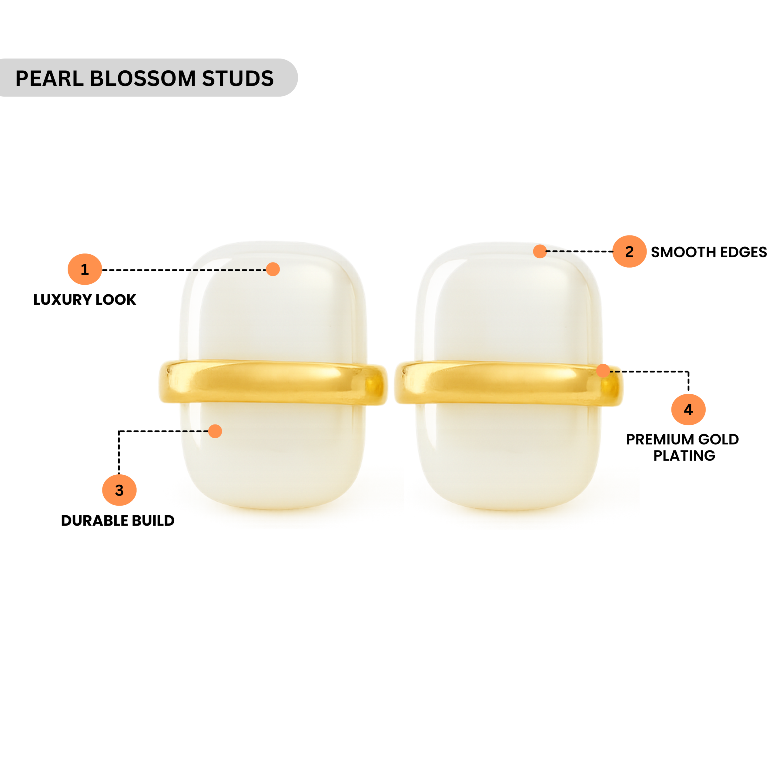 Pearl Rectangle Design Gold Plated Stud Earrings - Image 3