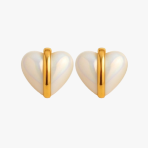 Pearl Heart Design Gold Plated Stud Earrings