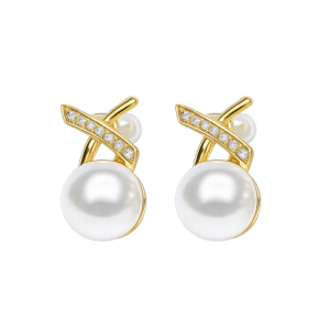 Pearl and CZ Cross Stud Earrings