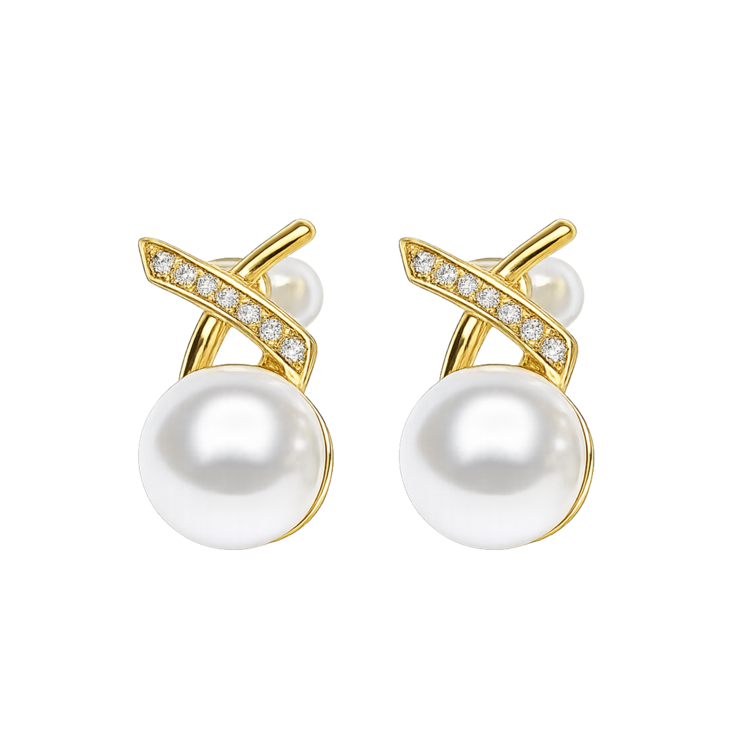 Pearl and CZ Cross Stud Earrings
