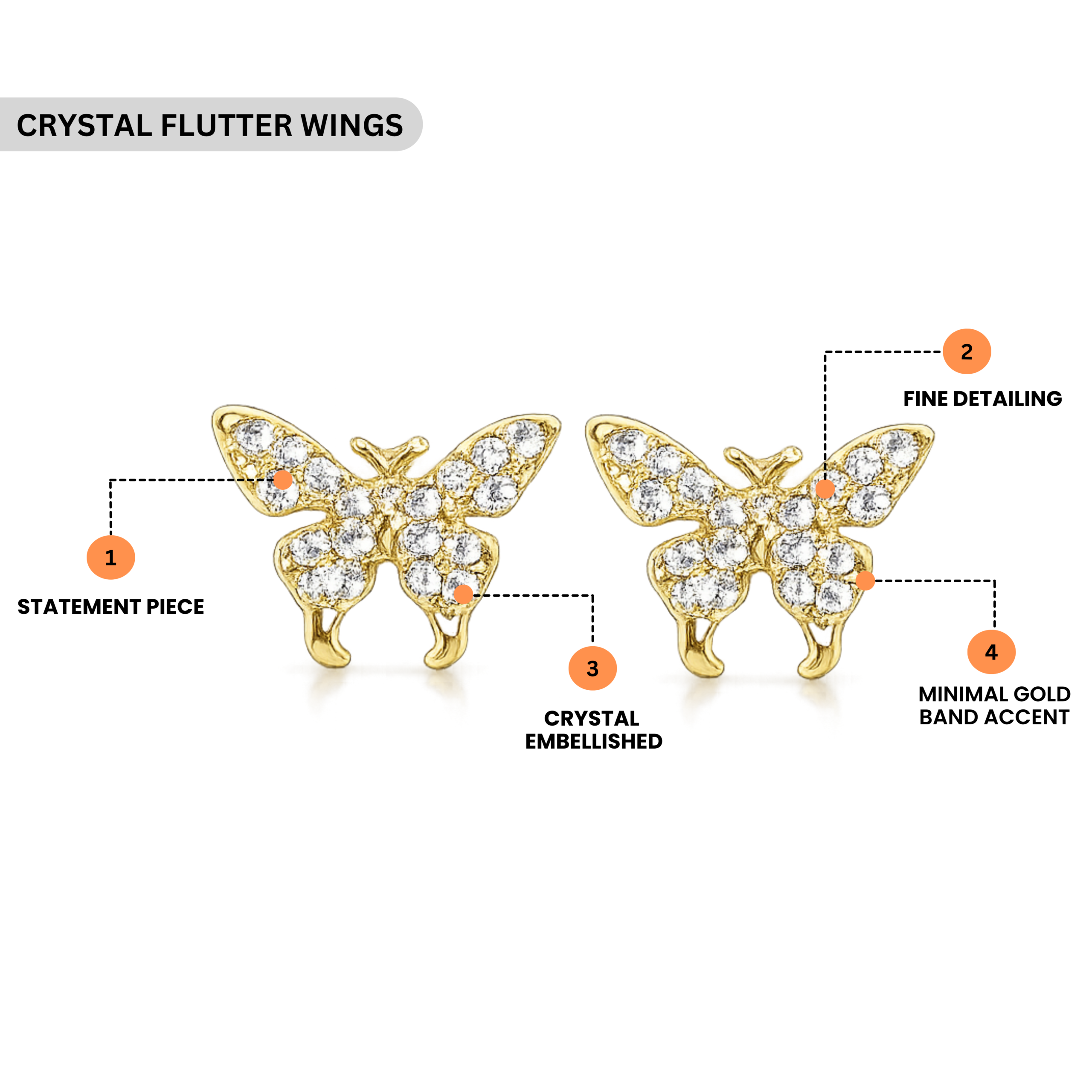 Gold Butterfly CZ Stone Earring - Image 2