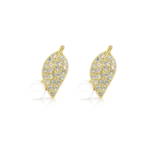 Pearl Leaf Design Gold Plated Stud Earrings