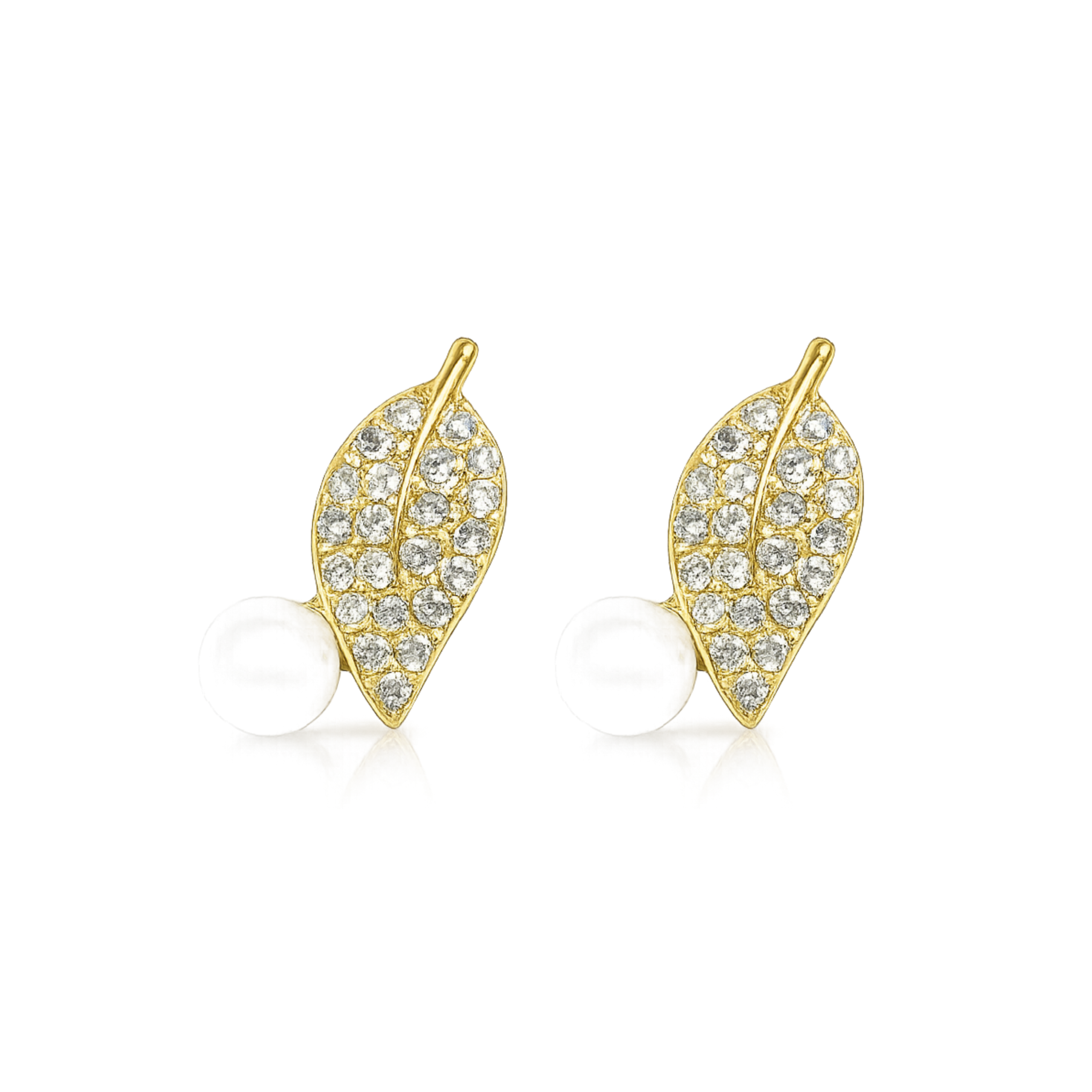Pearl Leaf Design Gold Plated Stud Earrings