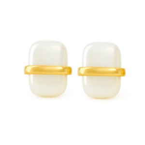 Pearl Rectangle Design Gold Plated Stud Earrings