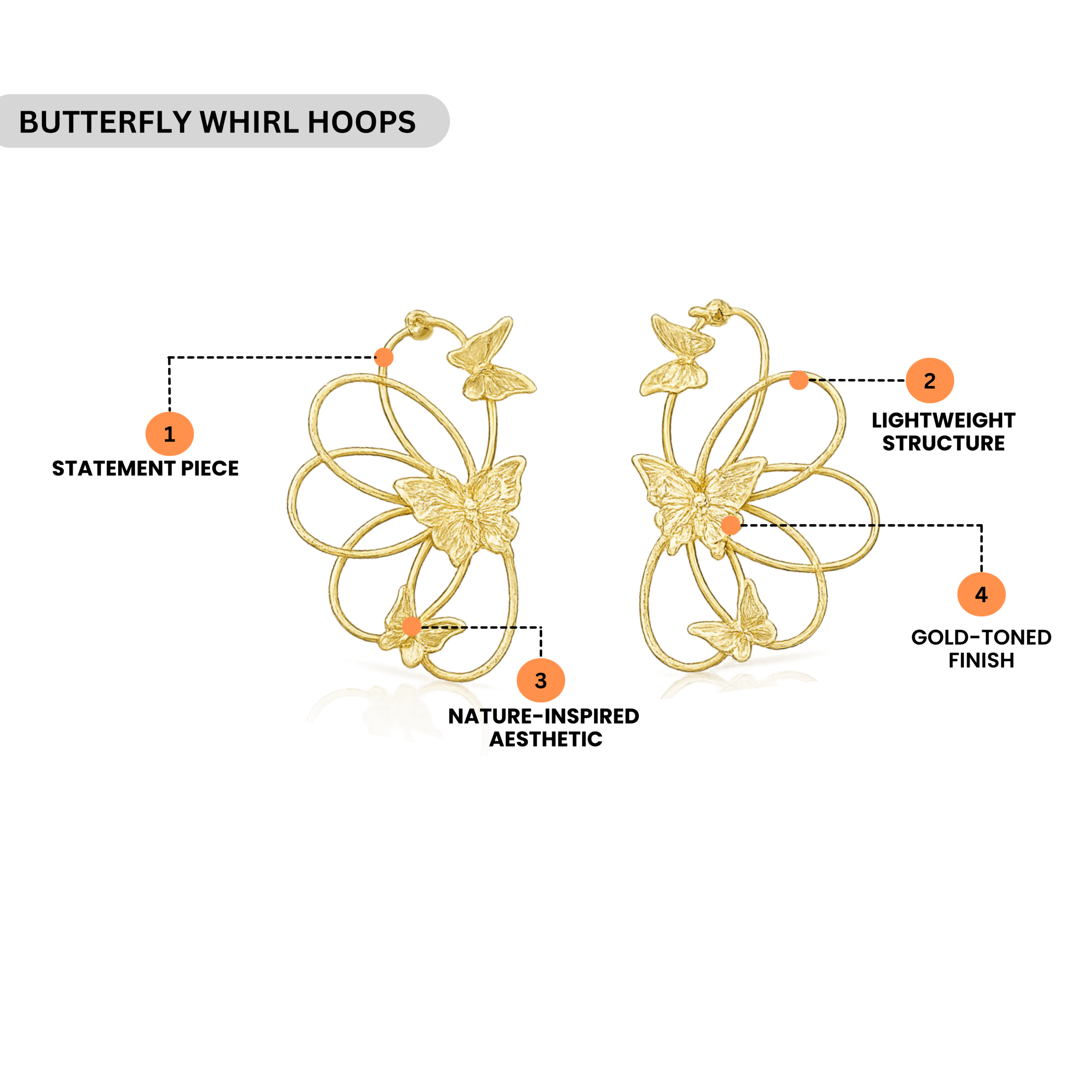 Butterfly Hoops Gold Earring - Image 3