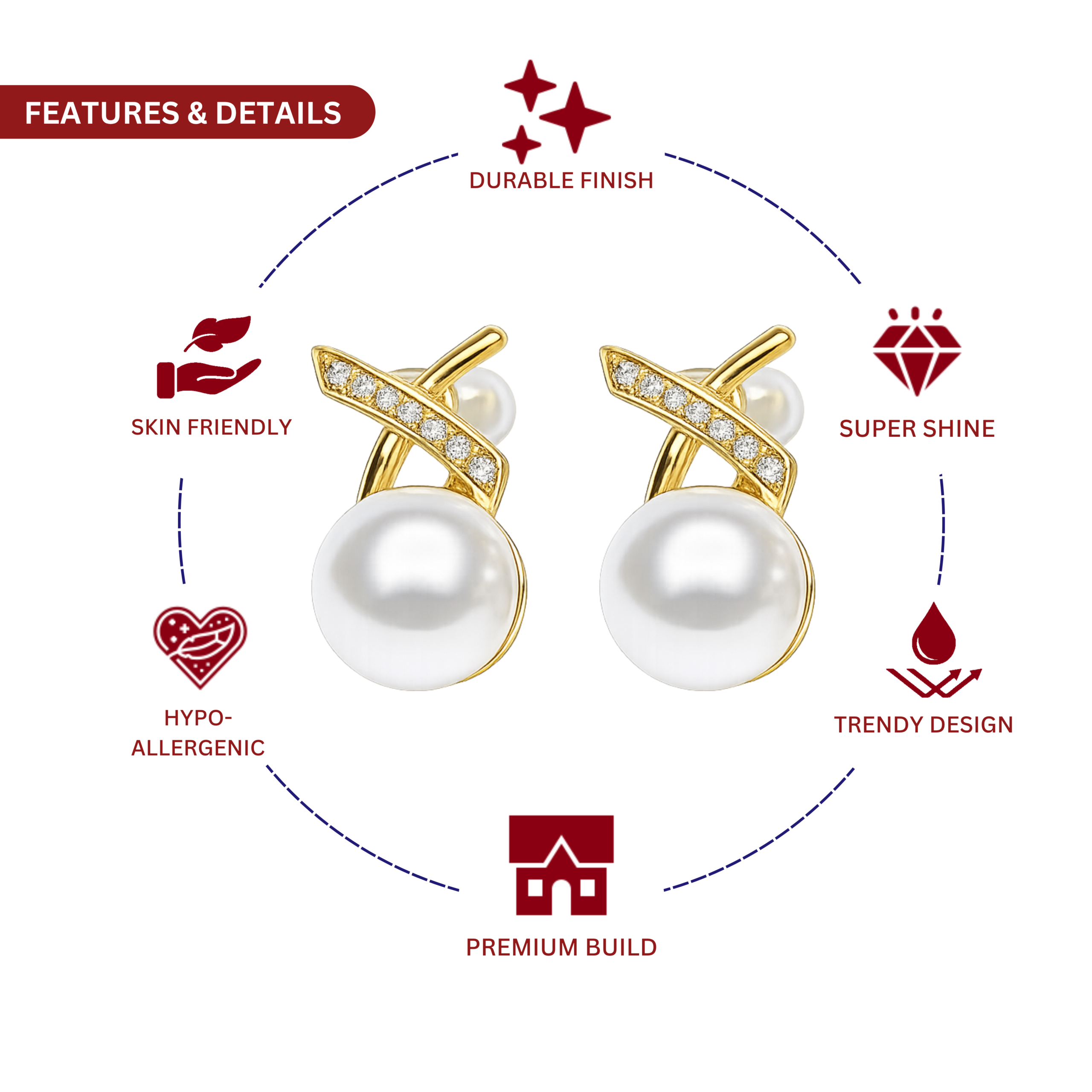 Pearl and CZ Cross Stud Earrings - Image 2