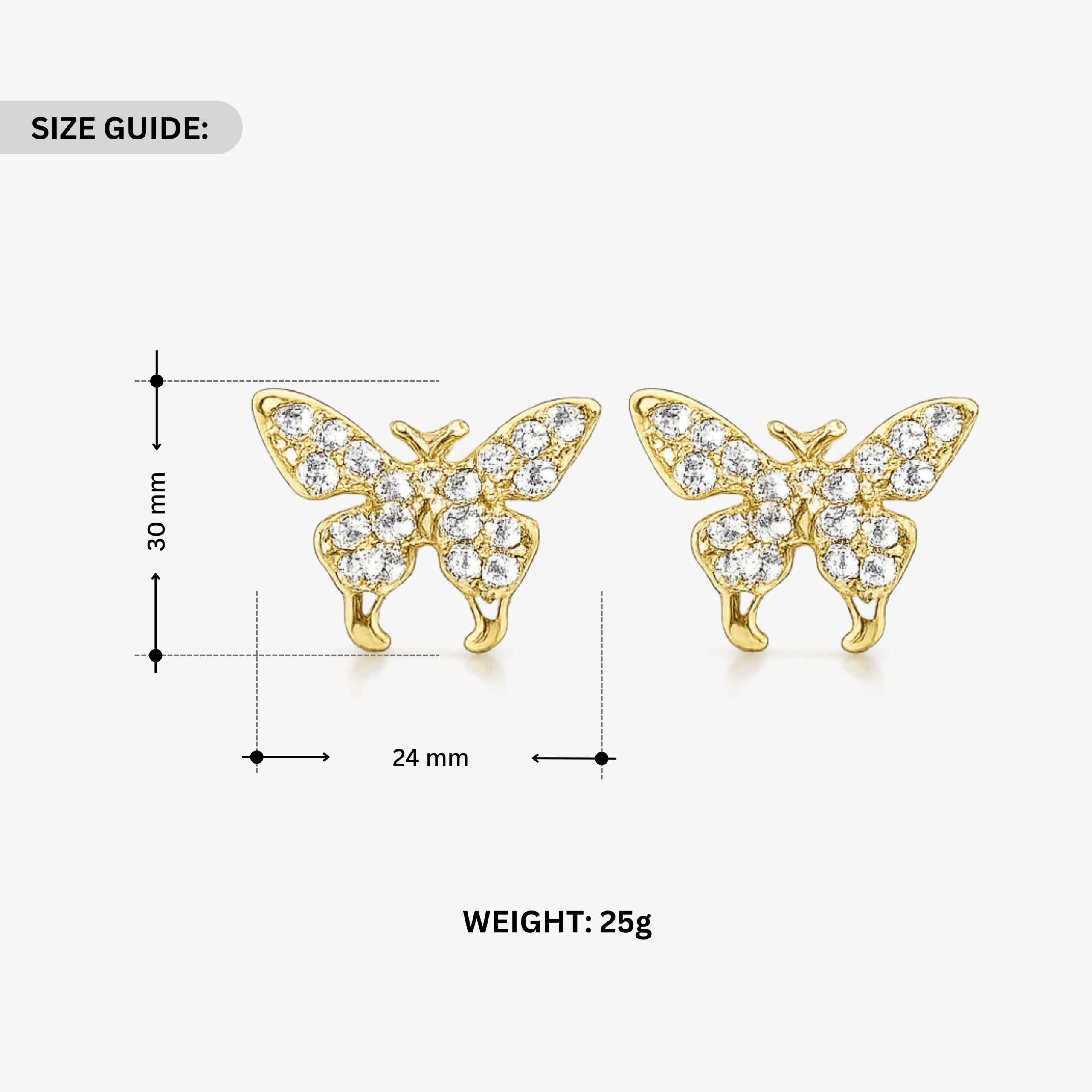Gold Butterfly CZ Stone Earring - Image 4