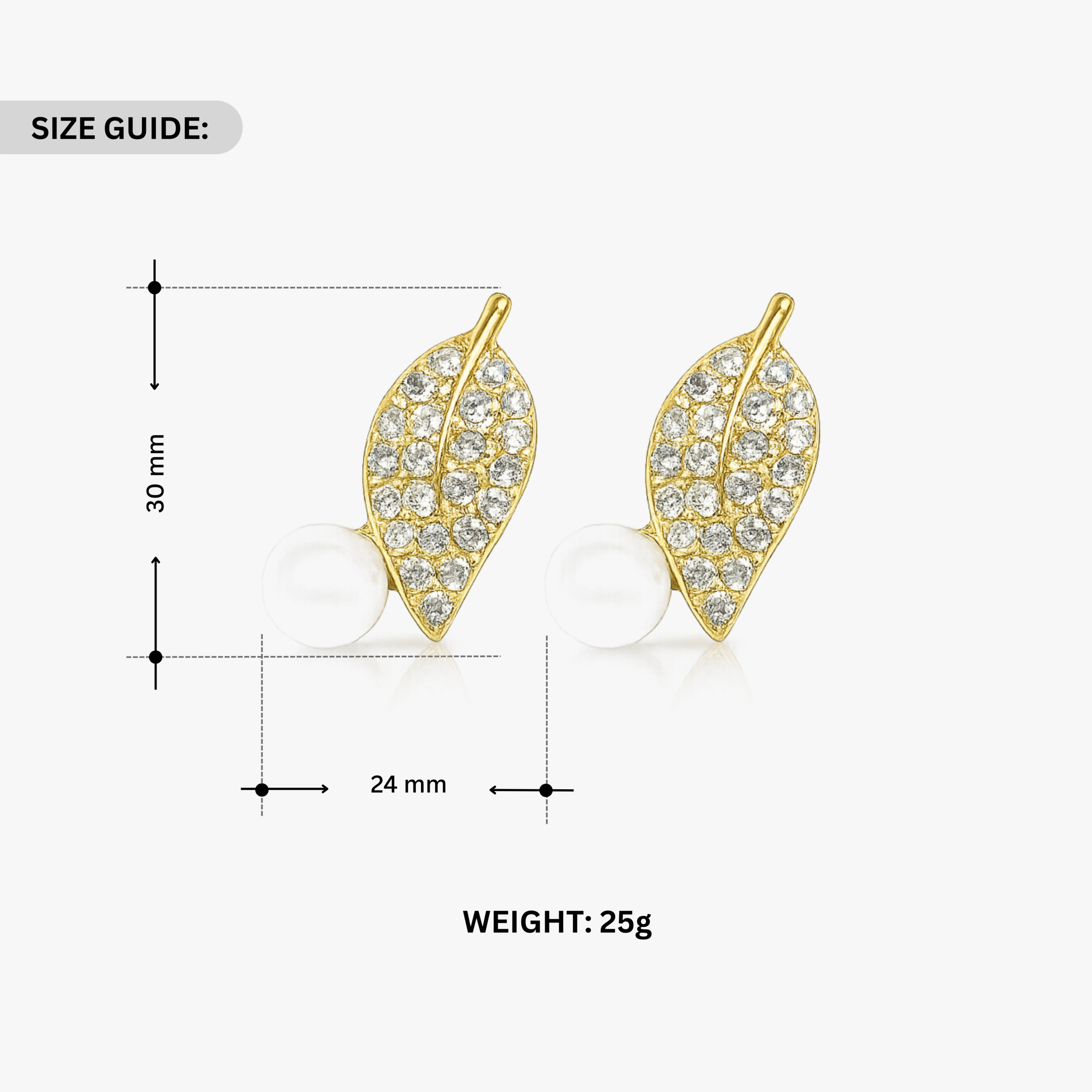 Pearl Leaf Design Gold Plated Stud Earrings - Image 4