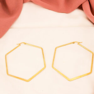 Gold Plated Hexagon Frame Hoops Earrings
