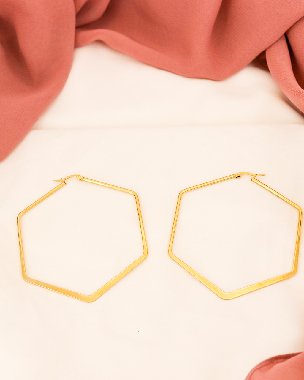 Gold Plated Hexagon Frame Hoops Earrings