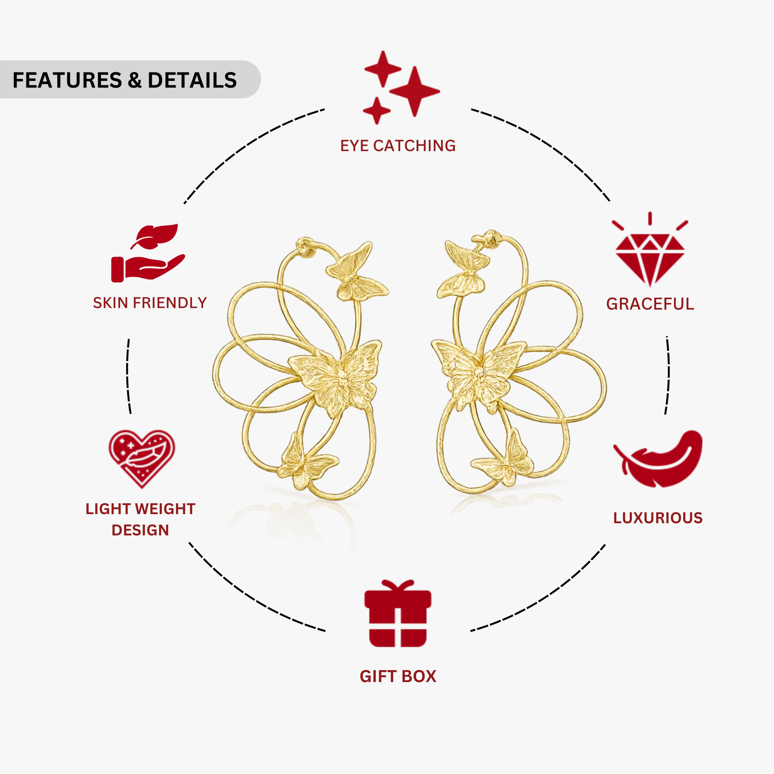 Butterfly Hoops Gold Earring - Image 2